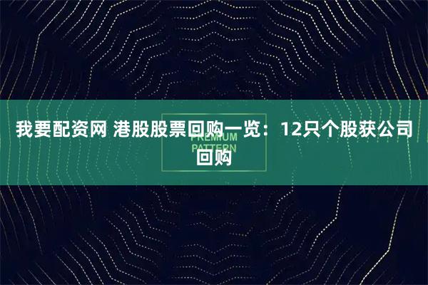 我要配资网 港股股票回购一览：12只个股获公司回购