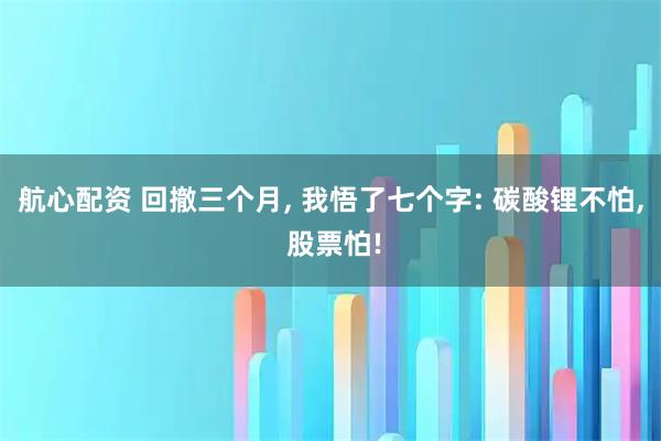 航心配资 回撤三个月, 我悟了七个字: 碳酸锂不怕, 股票怕!